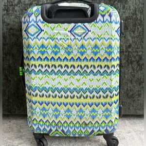 Roxy Geometric Blue and Green Suitcase Carry On Hardsided expandable Y2K Clean